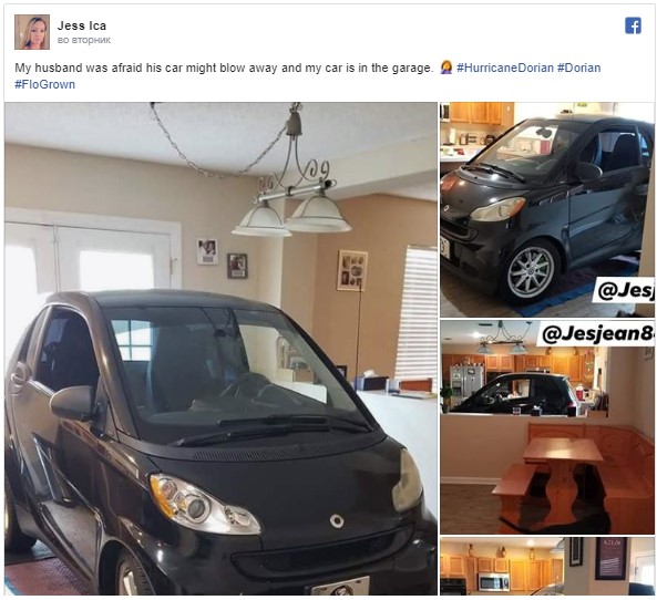 Американец припарковал Smart на собственной кухне, спасая его от урагана