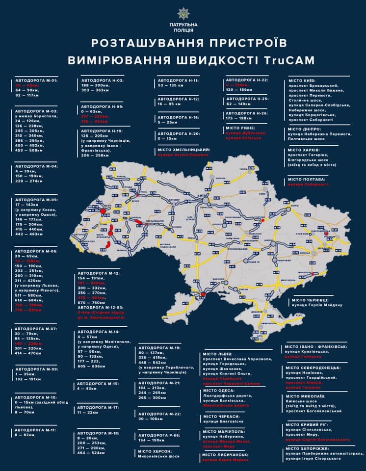 В Украине на дорогах увеличилось количество радаров TruCAM: карта их расположения