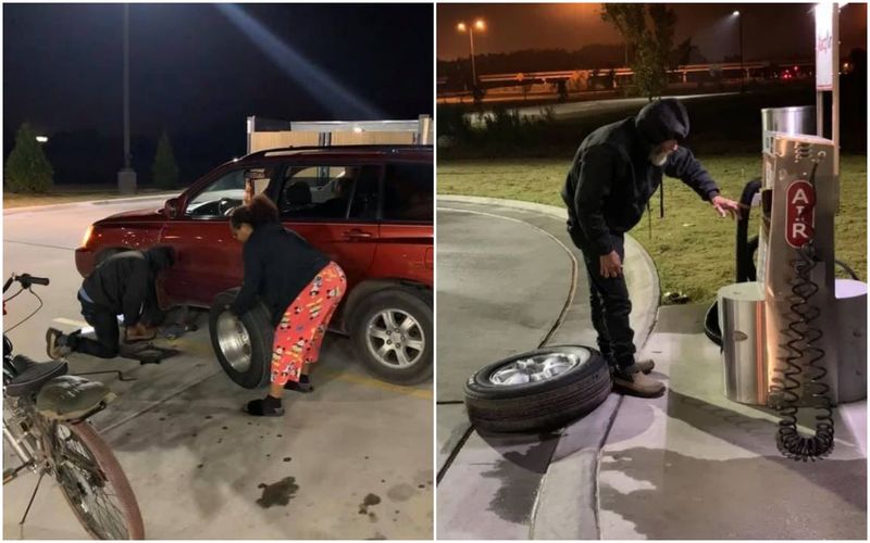 Бездомный помог даме поменять колесо и был вознагражден