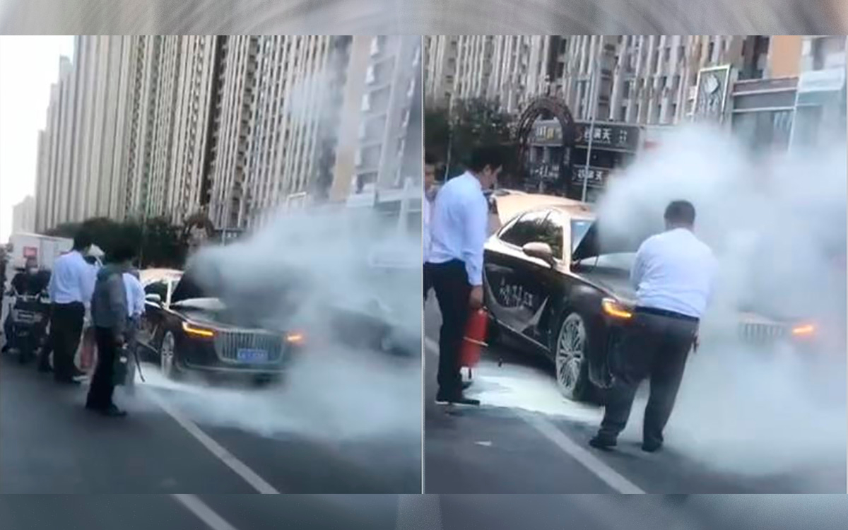 Самый роскошный китайский автомобиль загорелся во время движения