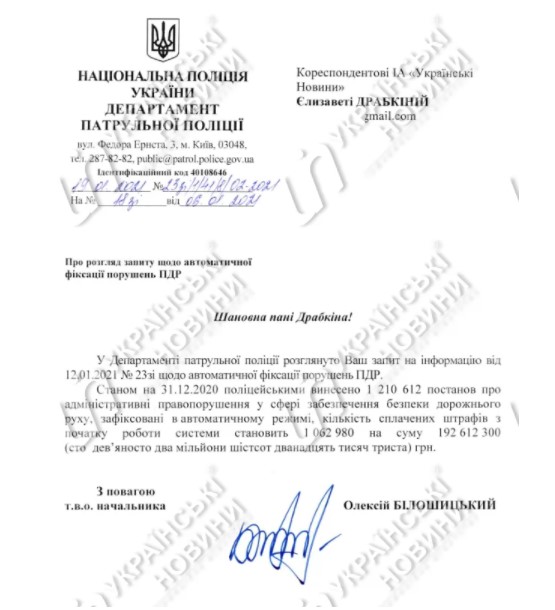 Украинцы заплатили почти 200 млн гривен штрафов за нарушение ПДД за 7 месяцев